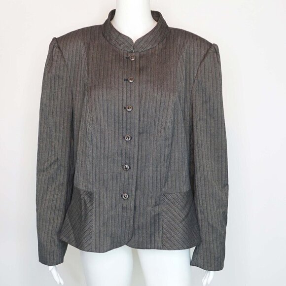 Lane Bryant Mandarin Collar Blazer Gray Pinstripe Career Jacket $90 Women's 18 - Picture 1 of 6